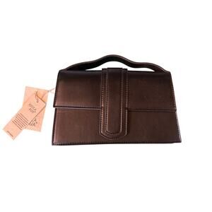 Black Vegan Leather Structured Mini Handbag – 9” x 5.5” – Top Handle – NWT